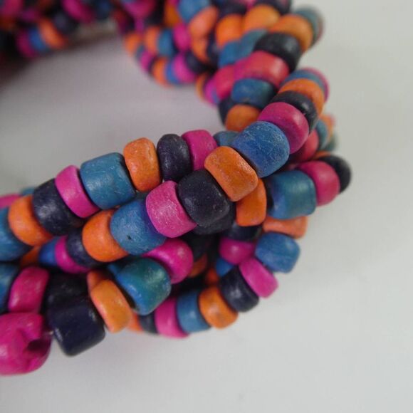 Braided Wooden Dyed Boho Bracelet Beaded Chunky Orange Pink Blue Festival - Picture 4 of 6